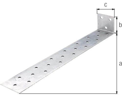 Metalen hoekverbinder met gaten en maataanduidingen