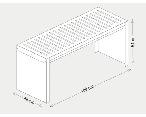 Technische tekening van een tuinbank met afmetingen van 109, 40 en 54 centimeter.