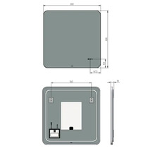 Technische tekening van een spiegel met verlichting en de afmetingen 800 x 800 millimeter