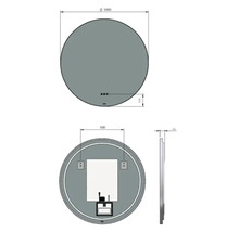 Technische tekening van een ronde spiegel met de afmetingen 1000 mm diameter en 44 mm diepte