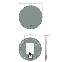Technische tekening van een ronde spiegel met afmetingen.