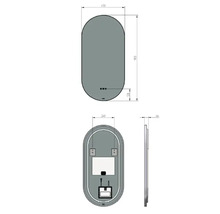 Technische tekening van een spiegel met afmetingen