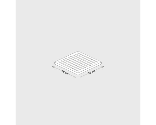 Vierkante afvoergoot met afmetingen van 50 bij 50 centimeter.