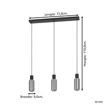 Hanglamp met drie lampen en afmetingen