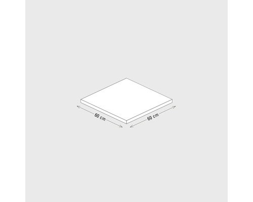 Vierkante plaat met afmetingen van 60 bij 60 centimeter.