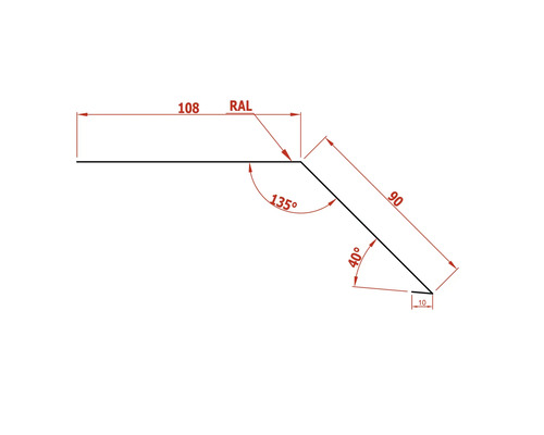 Technische tekening van een profiel met afmetingen en hoeken
