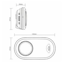 Technische tekening van een sensor met afmetingen van 67 mm hoog, 33 mm breed en 125 mm lang.