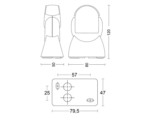 Technische tekening van een beugel met afmetingen