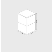 Illustratie van een badkamerkast met afmetingen van 60 cm x 60 cm x 104 cm.