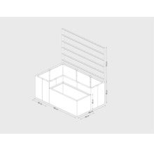 Technische tekening van een verhoogde tuinbak met afmetingen 150 x 100 x 113 cm