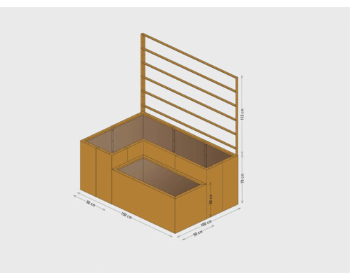 Verhoogde tuinbak met klimrek, afmetingen 150 x 100 x 113 cm