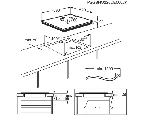 Productmaattekening voor kookplaat
