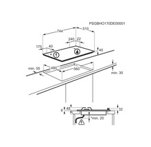 Technische tekening van een kookplaat met maataanduidingen
