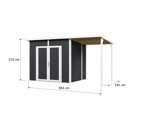 Houten tuinhuis met lessenaarsdak en afmetingen