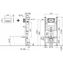 Technische tekening van een inbouwreservoir met maatvoering