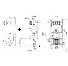 Technische tekening van een inbouwreservoir voor een toilet met afmetingen
