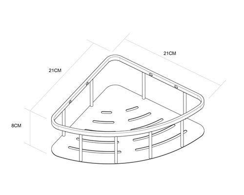 Hoekrek met afmetingen 21 x 21 x 8 cm