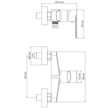 Technische tekening van een kraan met maatvoering