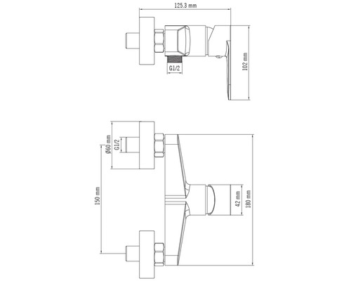 Technische tekening van een kraan met maatvoering