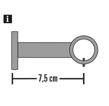 Wandsteun voor gordijnroedes met een lengte van 7,5 centimeter en symbool voor extra informatie.