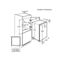 Technische tekening van een koelkast met maatvoering