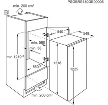Technische tekening van een inbouwkoelkast met afmetingen