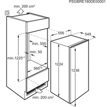 Maattekening van een koelkast met maatvoering