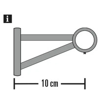 Wandsteun voor gordijnroedes met een lengte van 10 centimeter, maattekening.