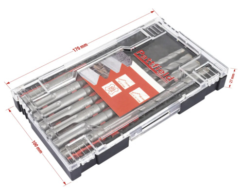 Boor set in transparante kunststof verpakking met maat aanduidingen
