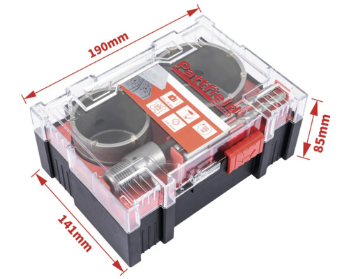 Partfield gatenzaag set in transparante doos met maatvoering