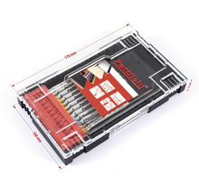 Pattfield decoupeerzaagblad set in een transparante box met de afmetingen 170 mm x 100 mm x 27 mm