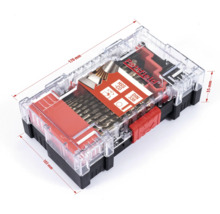 Boorset in kunststof doos met afmetingen