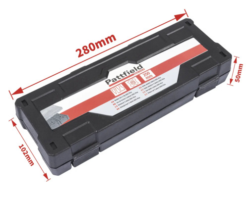 Pattfield gereedschapskoffer met beitelset, 280 millimeter breed, 102 millimeter hoog en 50 millimeter diep