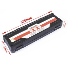 Pattfield Logo gereedschapskist met afmetingen van 350 mm lengte, 102 mm breedte en 54 mm hoogte