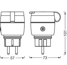 Afmetingen van een stekker: 57 x 73 x 101 millimeter
