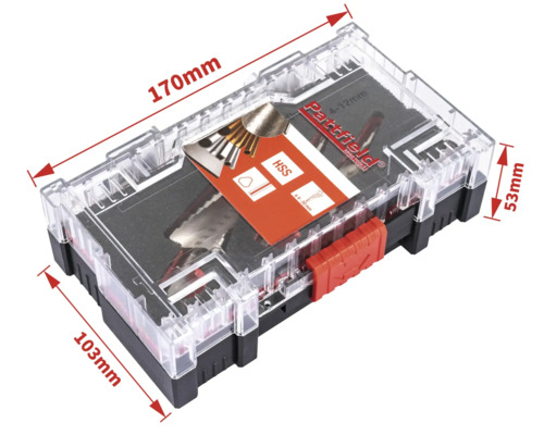 Partfield gereedschapsset in opbergbox, afmetingen 170 x 103 x 53 mm