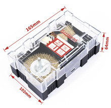 Pattfield draadborstelset in transparante kunststof koffer met maataanduidingen.