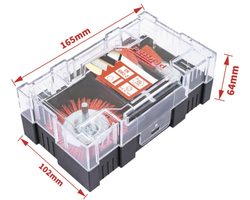 Pattfield Ergo Tools set met draadborstels in transparante kunststof box, afmetingen 165 x 102 x 64 millimeter