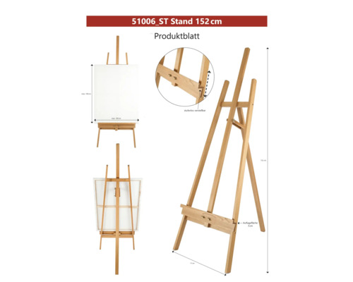 Houten schildersezel, 152 cm hoog, traploos verstelbaar