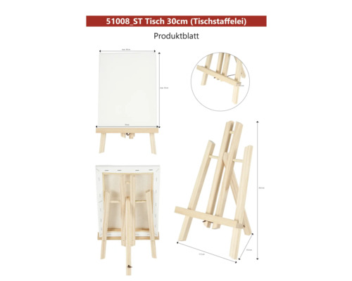 Houten tafel ezel met canvas en maatvoering