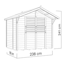 Afbeelding van een tuinhuis met afmetingen
