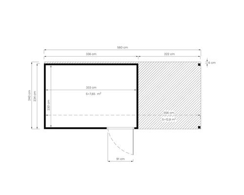 Plattegrond van een tuinhuis met afmetingen