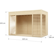 Houten tuinhuis met de afmetingen 232 x 339 x 185 cm