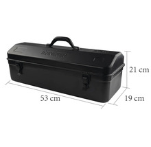 Metalen gereedschapskist met afmetingen van 53 cm x 21 cm x 19 cm