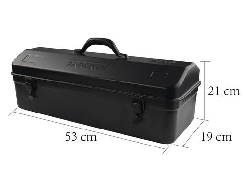 Metalen gereedschapskist met afmetingen van 53 cm x 21 cm x 19 cm