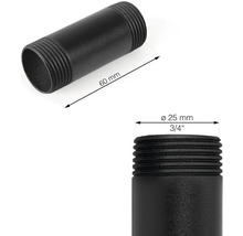Zwarte pijpnippel met een diameter van 25 mm en een lengte van 60 mm