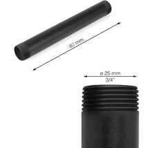 Zwarte lampenbuis met afmetingen 80 mm lengte en 25 mm diameter