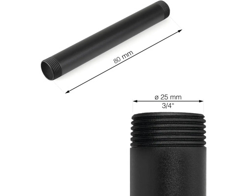 Zwarte lampenbuis met afmetingen 80 mm lengte en 25 mm diameter