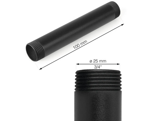 Zwarte draadbuis met een lengte van 100 mm en een diameter van 25 mm (3/4 inch)