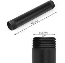 Zwarte buis met een diameter van 25 mm en een lengte van 150 mm
